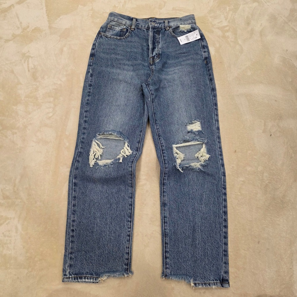 PacSun Tear It Up Distressed Straight Leg Denim Jeans NWT Size 26 Medium Wash